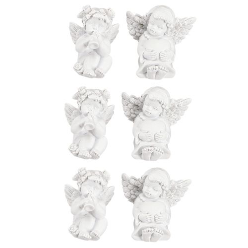 Article Ange décoratif avec coeur décoration funéraire polyrésine blanche H5cm 6pcs