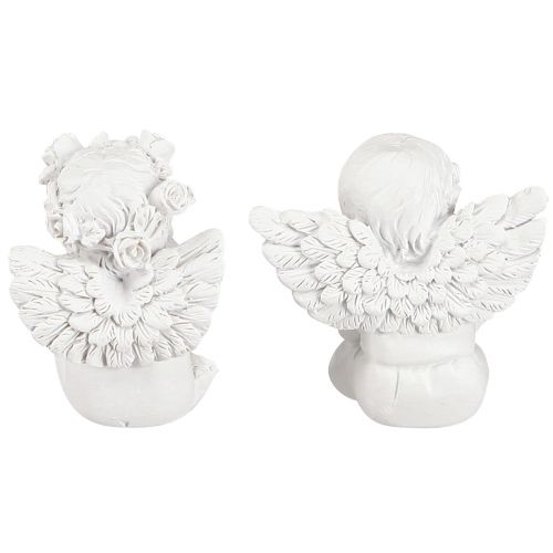 Article Ange décoratif avec coeur décoration funéraire polyrésine blanche H5cm 6pcs