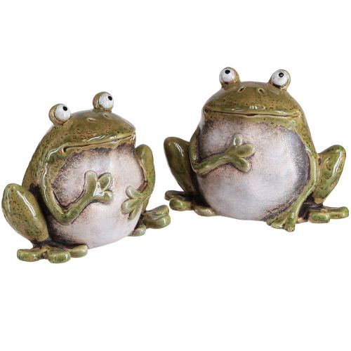 Article Grenouille décorative céramique vert marron vintage L15,5cm 2 pièces