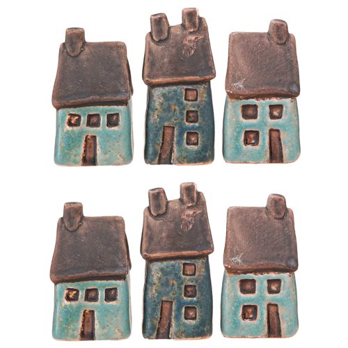 Article Maison Déco Céramique Bleu Marron Vintage H6,5/7cm 6 pcs