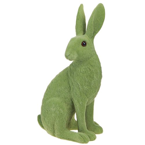 Figurine décorative lapin assis Lapin de Pâques floqué vert 12×9×25cm