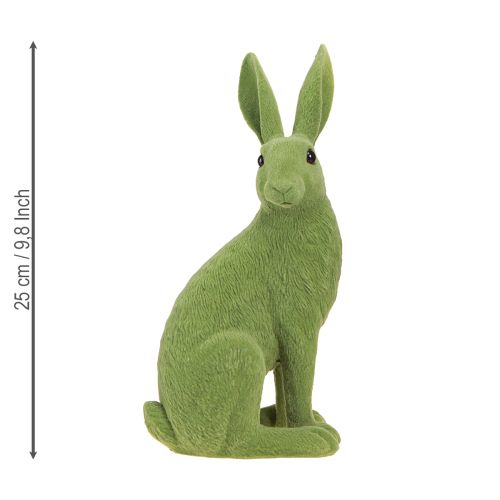 Article Figurine décorative lapin assis Lapin de Pâques floqué vert 12×9×25cm