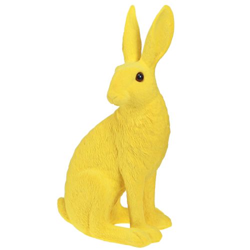 Lapin décoratif assis Lapin de Pâques floqué jaune 12×9×25cm