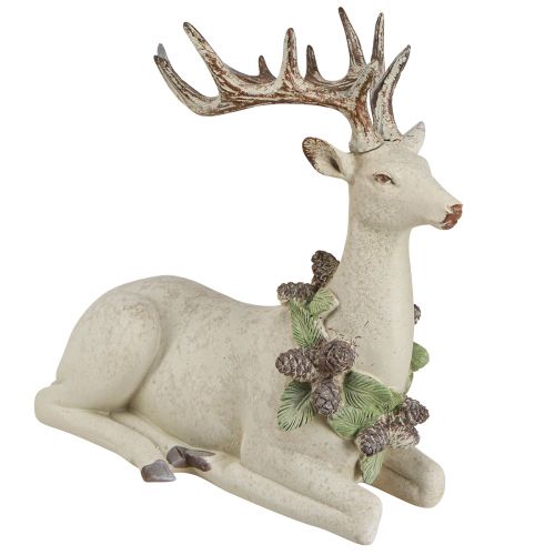 Cerf décoratif couché vintage en marron vert 30x13x28cm