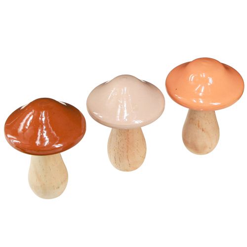 Floristik24 Champignons décoratifs en bois marron beige orange Ø7,5cm H10cm 3 pcs