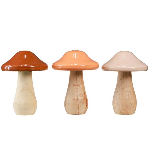 Article Champignons décoratifs en bois marron beige orange Ø7,5cm H10cm 3 pcs