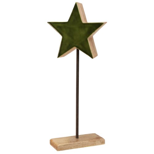 Floristik24 Étoile décorative en bois sur socle en bâton vert marron 20x9,5x50cm