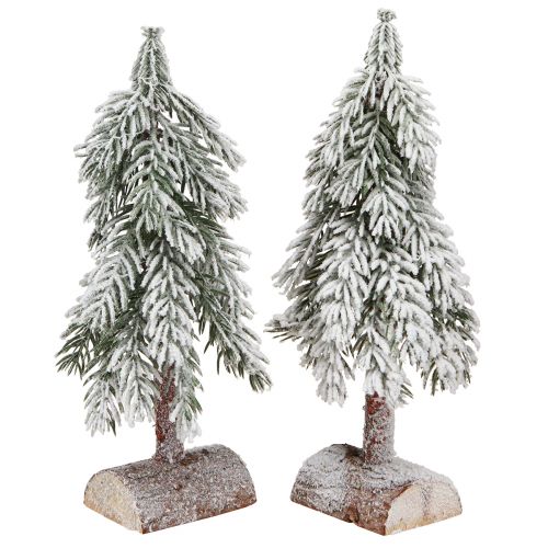 Article Sapin de Noël décoratif avec neige artificielle sur socle 30cm 2pcs