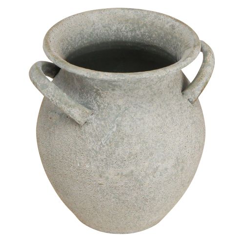 Vase décoratif avec anses jardinière vintage métal gris H13cm