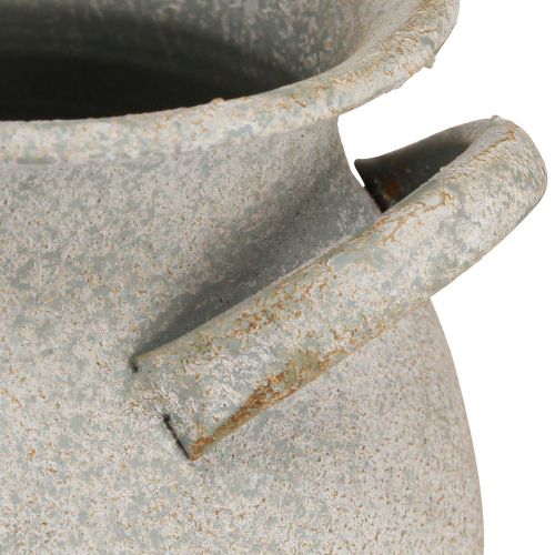 Article Vase décoratif avec anses jardinière vintage métal gris H13cm