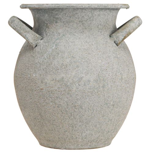 Article Vase décoratif avec anses jardinière vintage métal gris H13cm