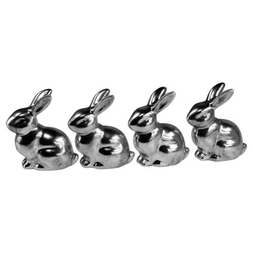 Article Lapin de Pâques Décoratif Argent Décoration de Pâques Lapin Assis H9cm 4pcs