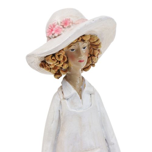 Article Figurines décoratives jardinière décoration femme avec fleurs blanc rose H21cm