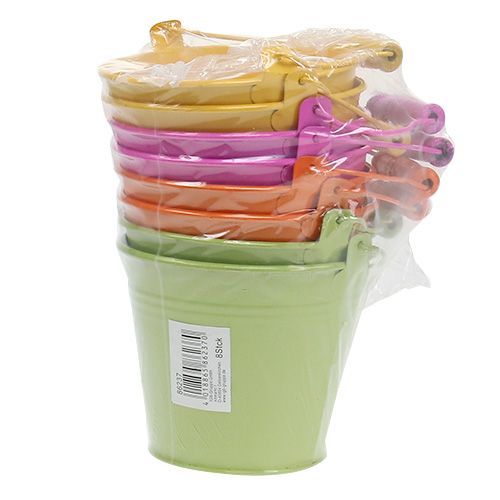 Article Seau avec anse coloré Ø12cm H10cm 8 pcs