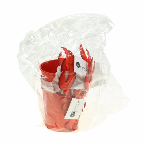 Article Seau décoratif homard métal rouge Ø8cm H13cm 3 pcs