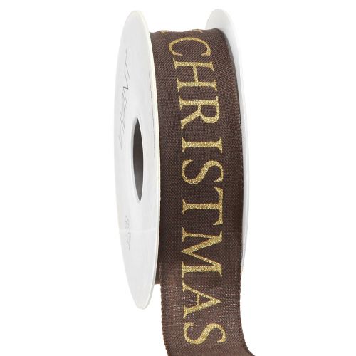 Ruban de Noël élégant marron foncé avec inscription dorée &quot;Joyeux Noël&quot;, largeur 25 mm, longueur 15 m