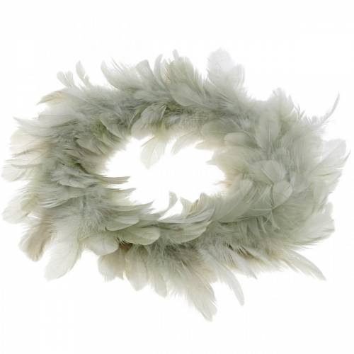 Article Couronne de plumes déco Pâques grise Ø16.5cm vraies plumes