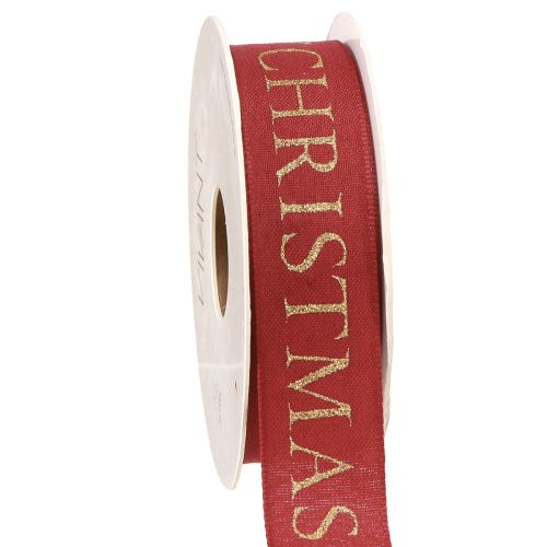 Ruban de Noël festif rouge avec inscription dorée &quot;Joyeux Noël&quot;, largeur 25 mm, longueur 15 m