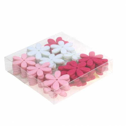Floristik24 Fleur en feutre Ø4,5cm rose, blanc, rose 54pcs assortis
