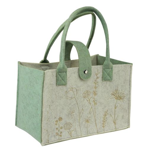 Article Sac en feutre avec anse à fleurs vert crème 30x18x37cm