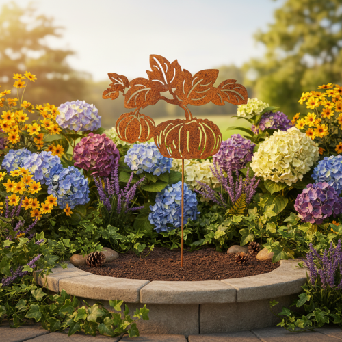Article Tuteur de jardin à motif citrouille, décoration en métal, finition rouille, 100 cm
