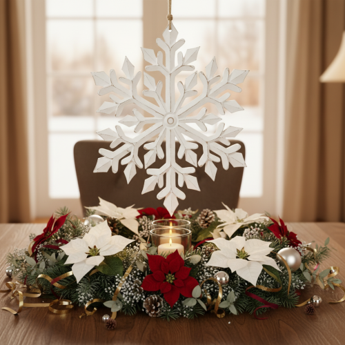 Article Grand flocon de neige décoratif, décoration à suspendre, 30 cm