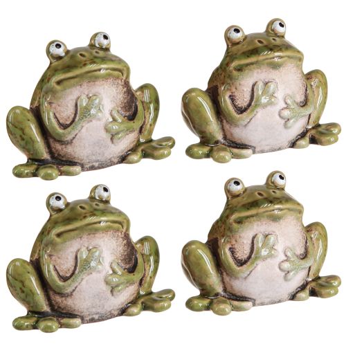 Article Décoration Grenouille Céramique Vert Marron Vintage Été H7cm 4 pcs