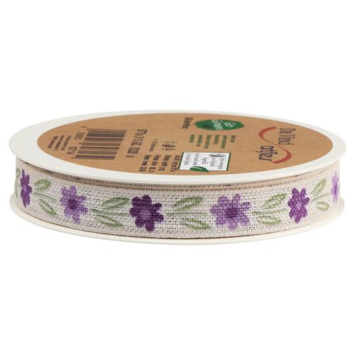 Article Ruban cadeau fleurs ruban coton violet blanc 15mm 20m