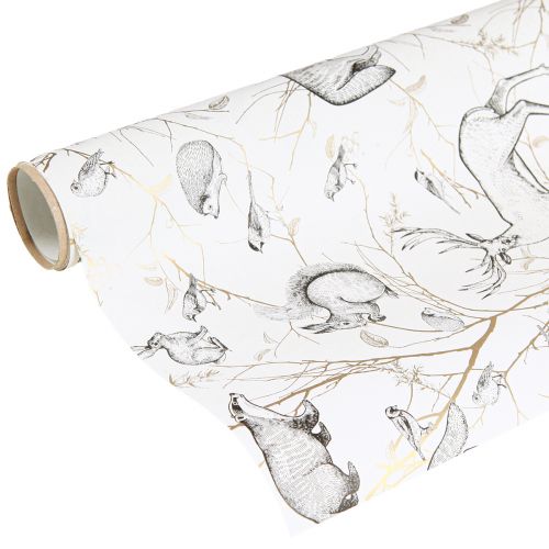 Floristik24 Papier cadeau animaux blanc gris or automne hiver 200cm