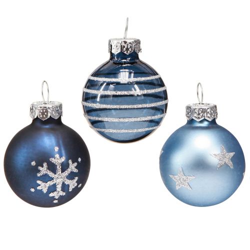 Floristik24 Boules de sapin de Noël en verre décor argent bleu mini Ø3cm 9 pcs