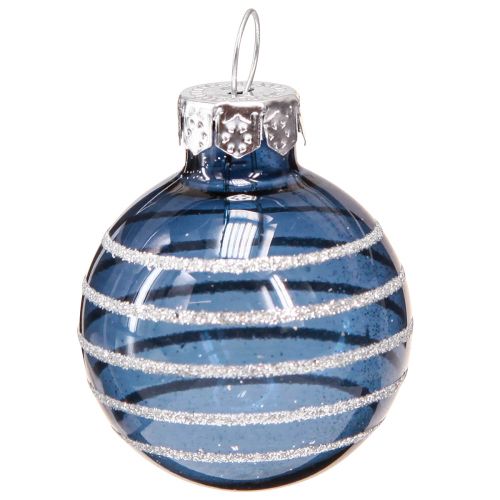 Article Boules de sapin de Noël en verre décor argent bleu mini Ø3cm 9 pcs