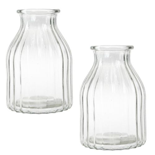 Article Vase en verre vase rainures verre décoratif clair Ø12cm H18cm 2pcs