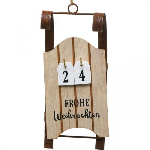 Article Calendrier décoratif en bois traîneau de l&#39;Avent rouille L14,5cm 2 pièces