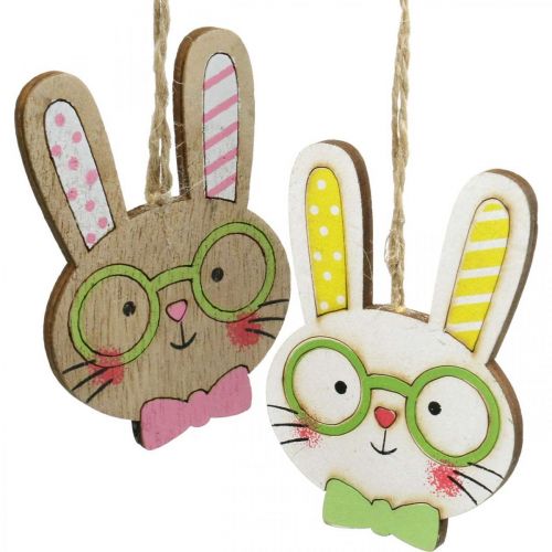 Article Décoration de lapin de Pâques amusante tête de lapin en bois à suspendre 7,5 cm 12 pcs