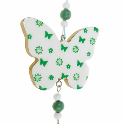 Article Décoration à suspendre coeur fleur papillon blanc, décoration de printemps en bois vert 6 pcs