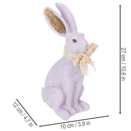 Article Figurine décorative de lapin de Pâques avec nœud pour une décoration de Pâques élégante à la maison, 27 cm