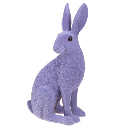 Lapin assis décoration lapin de Pâques floqué lilas 12×9×25cm