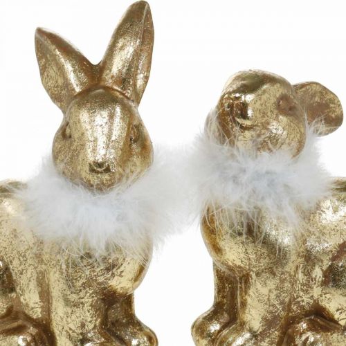 Article Lapin doré assis en terre cuite dorée avec plumes H20cm 2 pcs