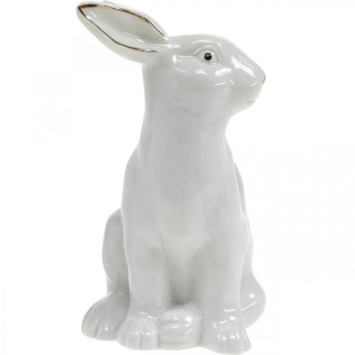 Article Lapin de Pâques blanc-doré, décoration printanière, figurine en céramique blanche, dorée H13cm 2pcs