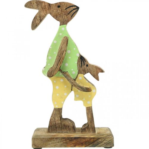 Article Lapin de Pâques avec enfant, décoration printanière en bois, père lapin, Pâques nature, vert, jaune H22cm