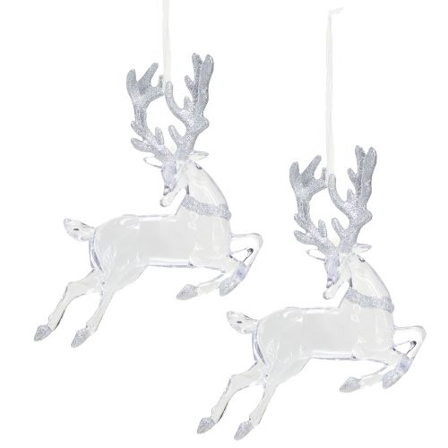 Article Décoration de cerf décorations de Noël en argent clair 19x21cm 2pcs