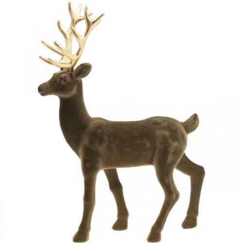 Article Figurine déco cerf décoratif renne floqué marron H46cm