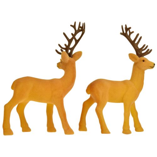 Article Cerf déco renne jaune marron floqué H20,5cm lot de 2