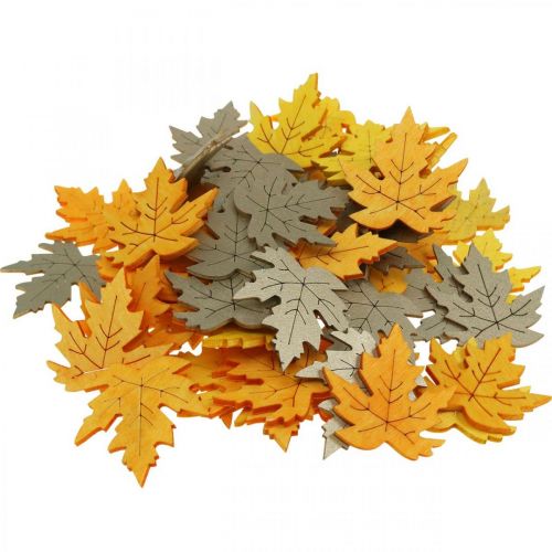 Article Décoration à disperser automne, feuilles d&#39;érable, feuilles d&#39;automne dorées, orange, jaune 4cm 72 pcs