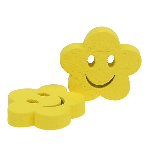 Article Fleur en bois avec visage jaune 2,5 cm 48 pcs