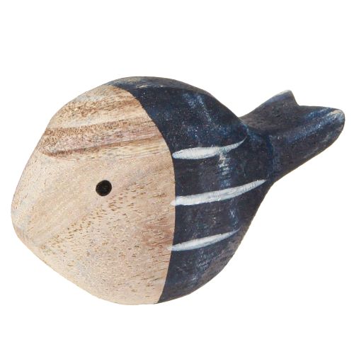 Article Décoration de Table Poisson Maritime en Bois Naturel Bleu Blanc 8-9cm 8 pcs