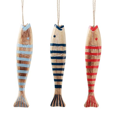 Article Poisson en bois à suspendre décoration poisson bois 29cm coloré 3 pièces
