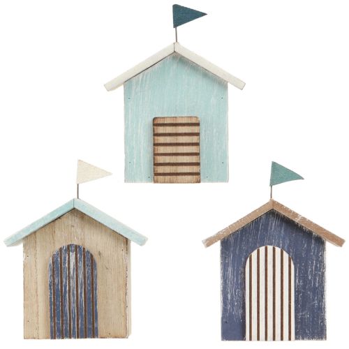 Article Maison en bois décoration maison de plage bleu naturel H9,5cm 3 pcs