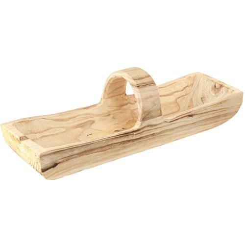 Corbeille en bois avec anse en bois de Paulownia 56×16cm H16cm