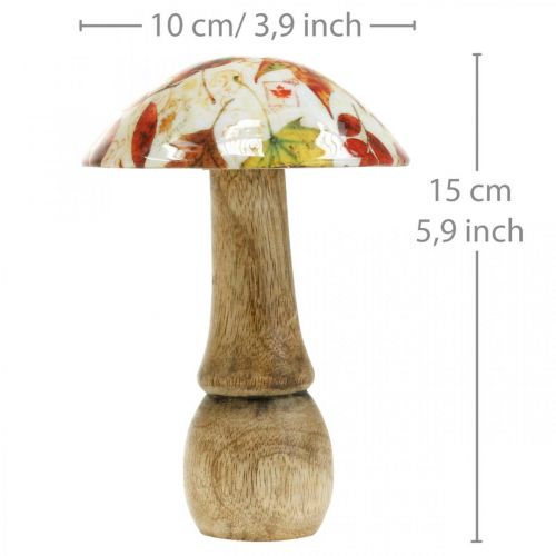 Article Déco champignon en bois feuilles d&#39;automne blanc, décoration de table champignon coloré Ø10cm H15cm